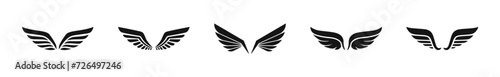 Black wings icon set. Wings icons. Collection badges of wings. Vector illustration.