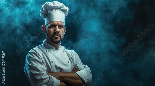 Cool looking chef isolated on dark background.