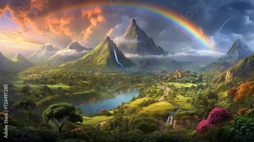 Rainbow Over a Mountain and River - Generative AI © Zeynep