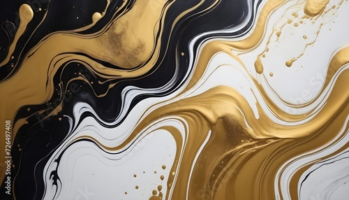 Abstract marble gold and white background. Close-up shot of abstract texture, black, gold and white. Generative AI