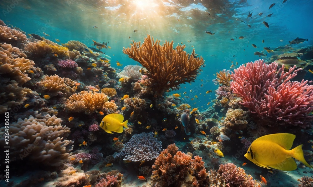 Obraz premium Ocean coral reef underwater. Sea world under water