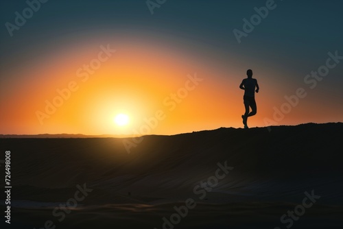 lone runner silhouetted against desert sunrise