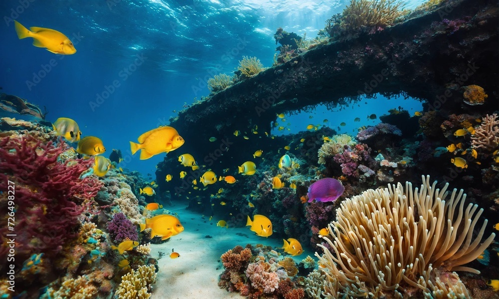 Obraz premium Ocean coral reef underwater. Sea world under water