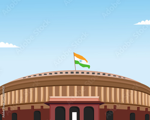 Parliament of India building historical monument vector illustration. photo