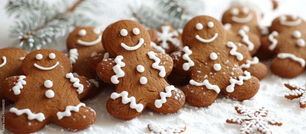 Homemade gingerbread cookies with a holiday theme, on a white background. Homemade gingerbread cookies with a holiday theme, on a white background.
