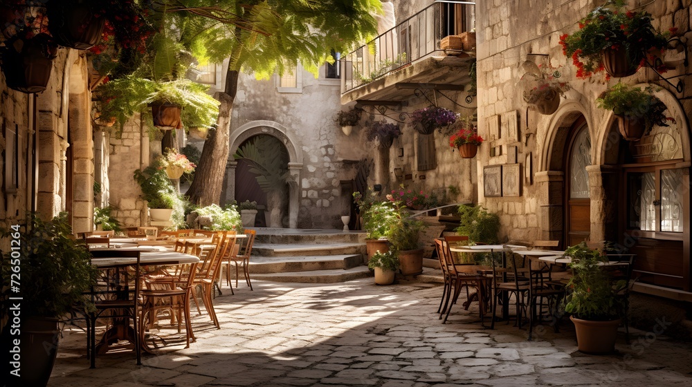 Streets, houses, ruins and fortress walls of the old town Bar. Europe. Montenegro