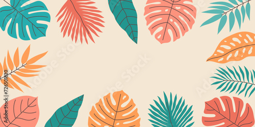 Summer tropical background with palm leaves. Template with exotic leaves.