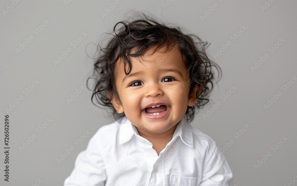 Smiling Multiracial Baby Boy in White Shirt Smiling Multiracial Baby Boy in White Shirt