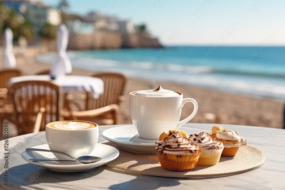 coffee and food in cafe on background coffee and food in cafe on background