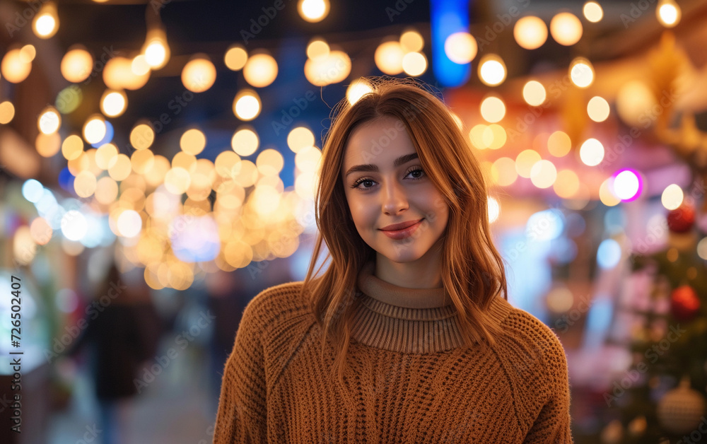 Woman Standing in Front of Christmas Tree Woman Standing in Front of Christmas Tree