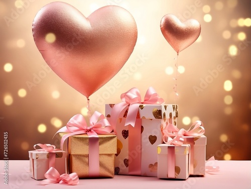 Pink and gold heart balloons with gift pack
