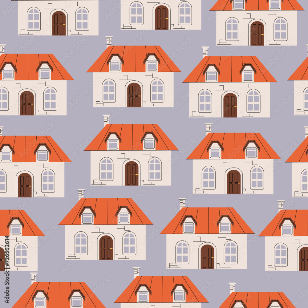 Seamless pattern of vector illustration of a house, cottage, cottage.