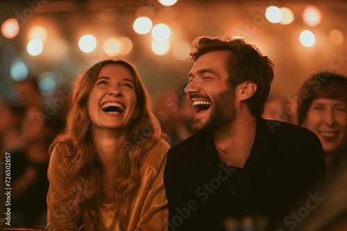 laughing couple watching standup show