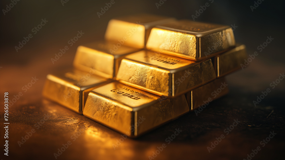 Stacked gold bars on dark background Stacked gold bars on dark background