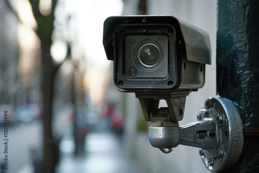 A close-up view of a camera mounted on a pole. Suitable for various applications A close-up view of a camera mounted on a pole. Suitable for various applications