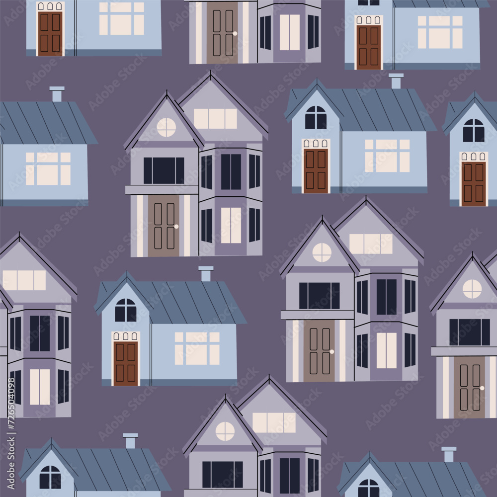Seamless pattern of vector illustration of a house, cottage, cottage.