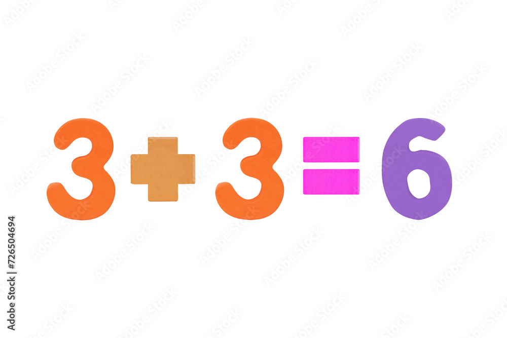 Three plus Three equals Six (3+3=6) Isolated on cut out PNG. Image of simple math addition operation for kids, math operation to enhance brain skills (Plus, minus, multiply, divide). Three plus Three equals Six (3+3=6) Isolated on cut out PNG. Image of simple math addition operation for kids, math operation to enhance brain skills (Plus, minus, multiply, divide).