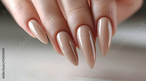 Close up of woman's hand with elegant neutral colors manicure. Luxury hand care. High-resolution