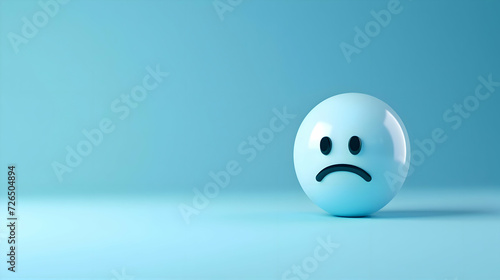 Tiny 3d sad emoji face on a light blue background. Blue Monday concept. High-resolution