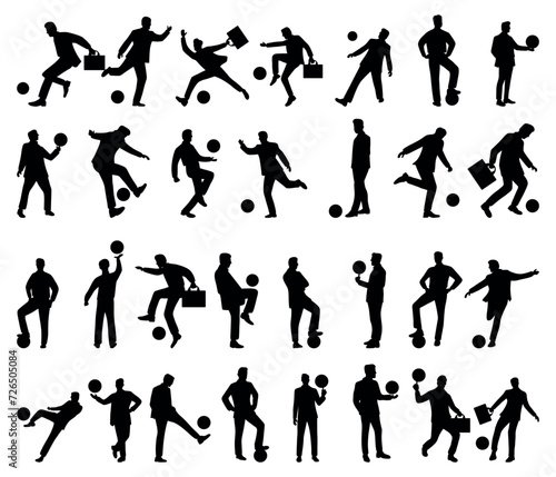 Collection of silhouettes of businessmen playing football