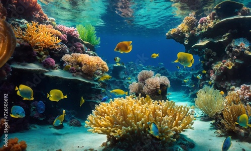 Life in a coral reef. Rich colors of tropical fish. Animals of the underwater sea world. Ecosystem. © Dompet Masa Depan