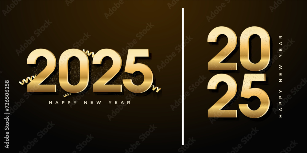 2025 new year celebration with golden numerals and elegant 3d ribbon