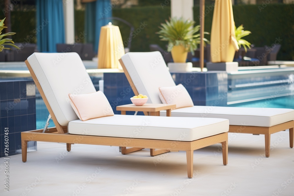 luxury outdoor chaise lounges arranged by the poolside luxury outdoor chaise lounges arranged by the poolside