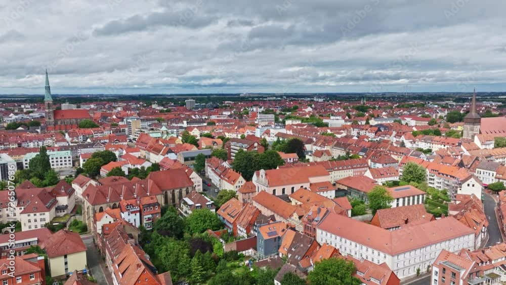 Aerial drone view of the city Hildesheim in Lower Saxony , Germany Aerial drone view of the city Hildesheim in Lower Saxony , Germany