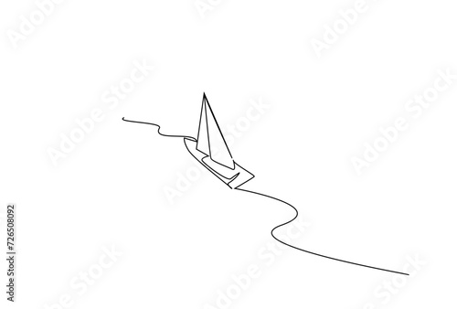 sailboat boat sea going away top view one line art design vector