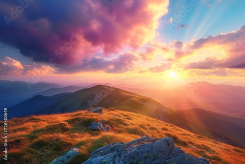 stunning mountain landscape with colorful sunset