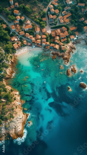 The waves of the sea hit the rocks of the forested beach.