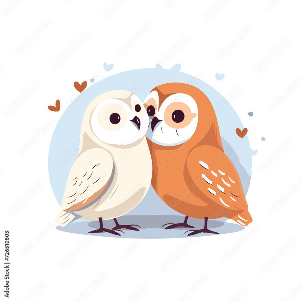 Owls couple in love. Cute cartoon vector illustration.