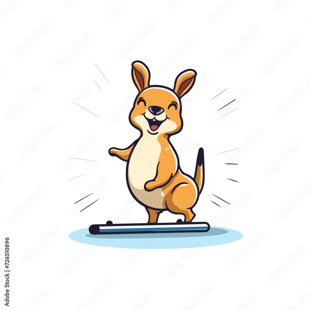 Kangaroo on skates. Cartoon kangaroo vector illustration.