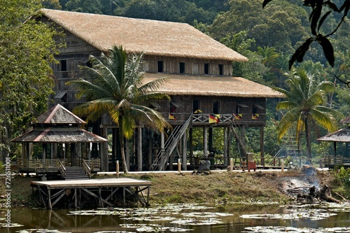 Melanau Tall House at Sarawak Cultural Village Santubong. Borneo island. Malaysia. Asia. photo