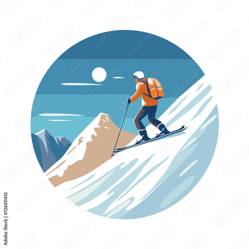 Snowboarder in the mountains. Vector illustration in flat style.
