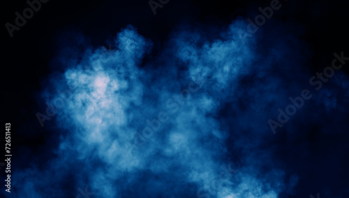 Abstract blue misty fog on isolated black background. Smoke stage studio. Texture overlays. The concept of aromatherapy.