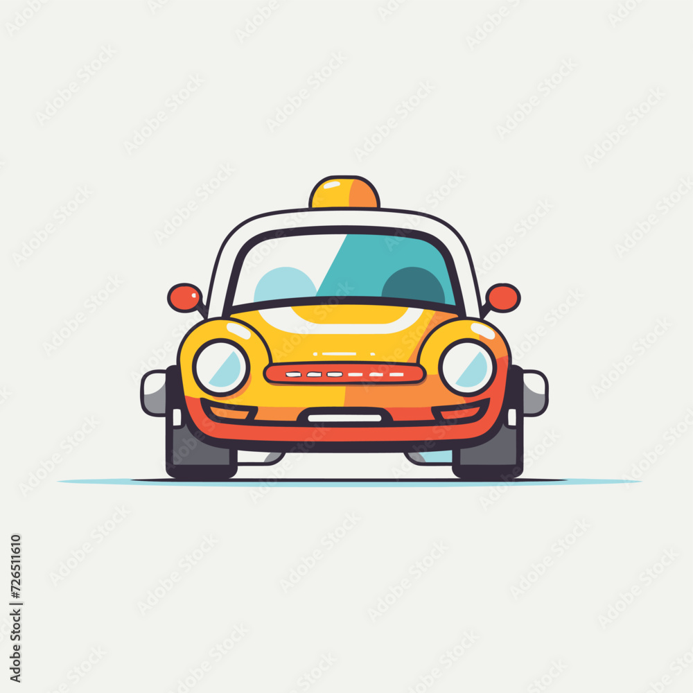 Taxi car icon. Vector illustration in flat style. Yellow taxi car.