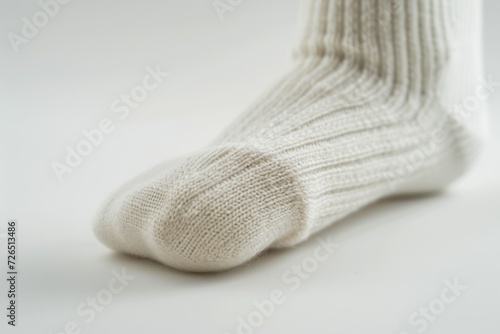 A close-up view of a pair of white socks. Can be used for fashion or everyday clothing themes