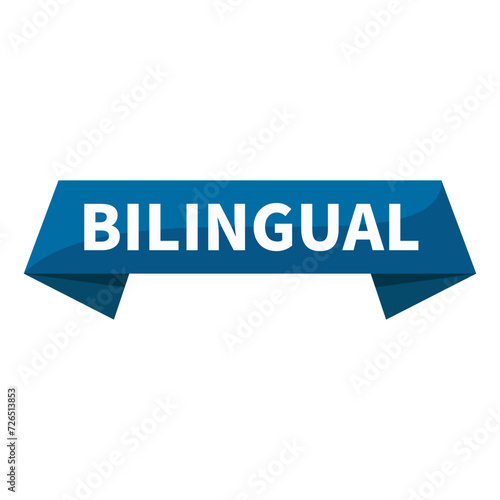 bilingual Text In Blue Ribbon Rectangle Shape For Sign Information Announcement Business Marketing Social Media
