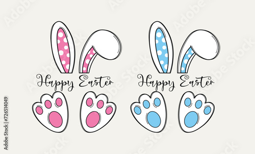 Hand drawn cute rabbit ears vector. Rabbit ears and rabbit feet vector collection