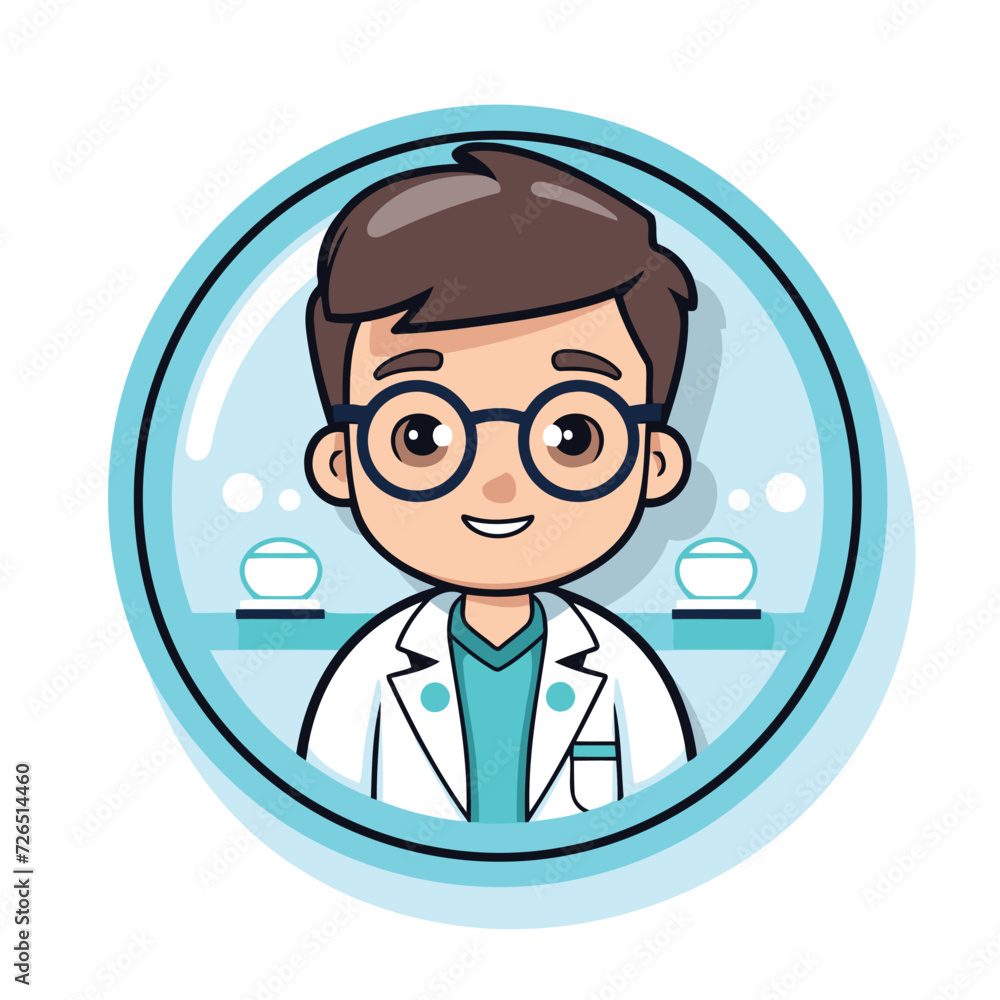 cute boy with glasses and science uniform vector illustration graphic design.
