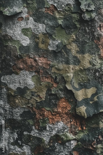 A detailed close-up of a tree trunk with colorful paint splatters. This image can be used for nature, art, or abstract concepts