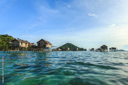 Beautiful landscapes view borneo sea gypsy water village in Bodgaya Mabul Island  Semporna Sabah  Malaysia.