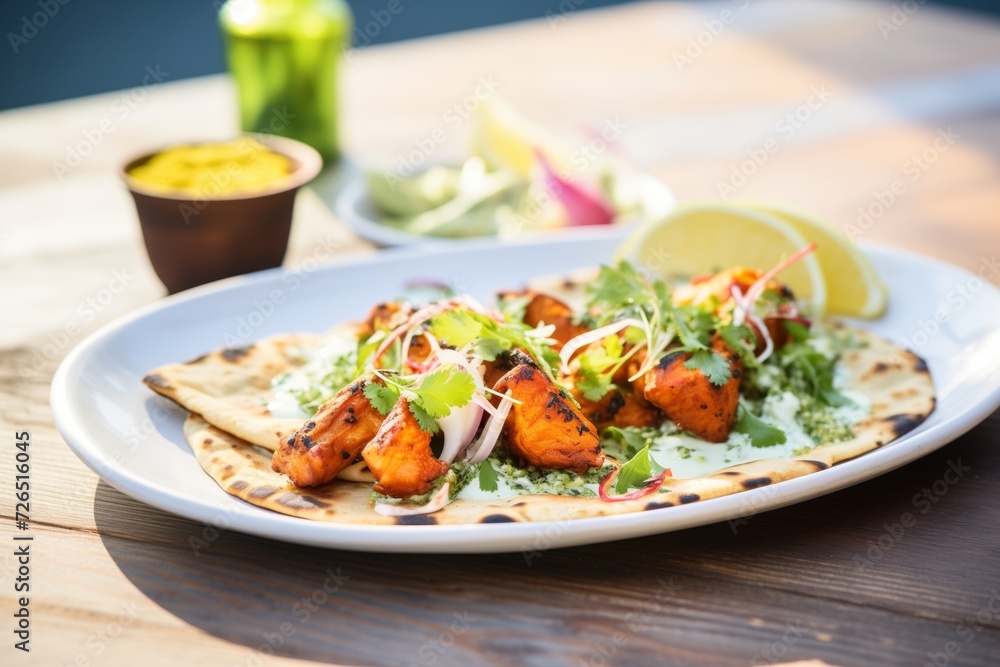 spicy tandoori chicken served on naan spicy tandoori chicken served on naan