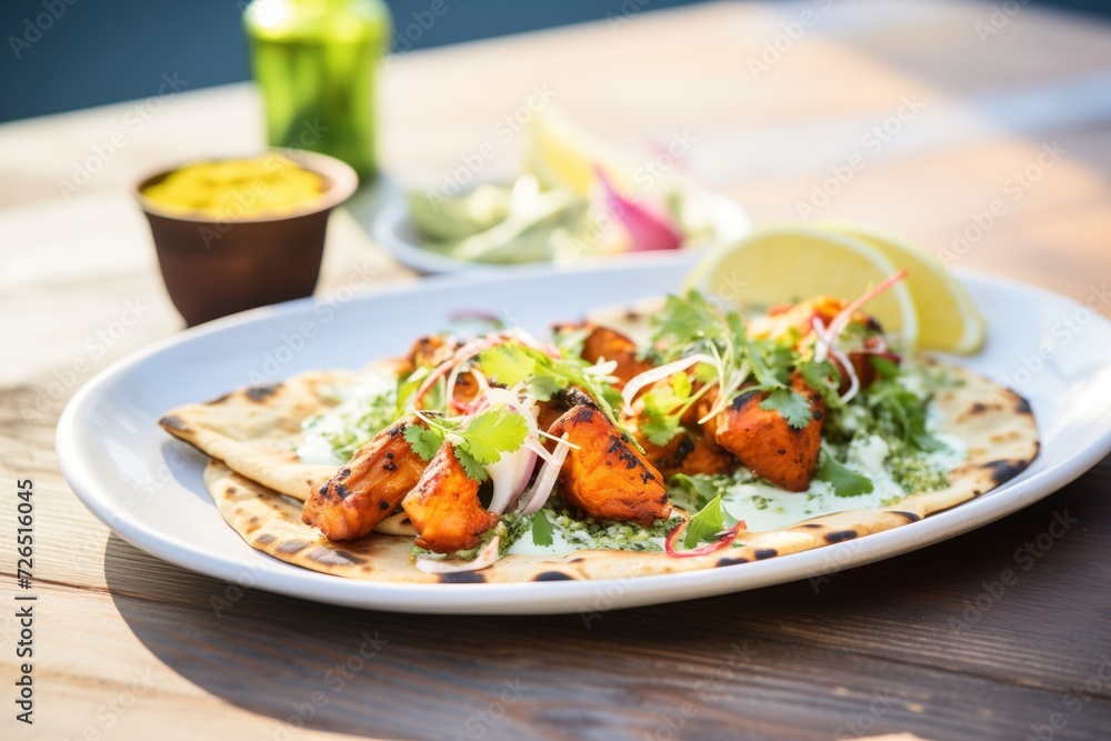 spicy tandoori chicken served on naan