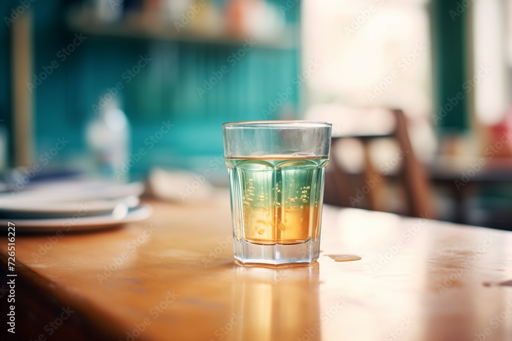 mouthwash poured into a glass on a table