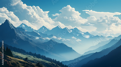 Majestic mountains  panoramic peaks PPT background