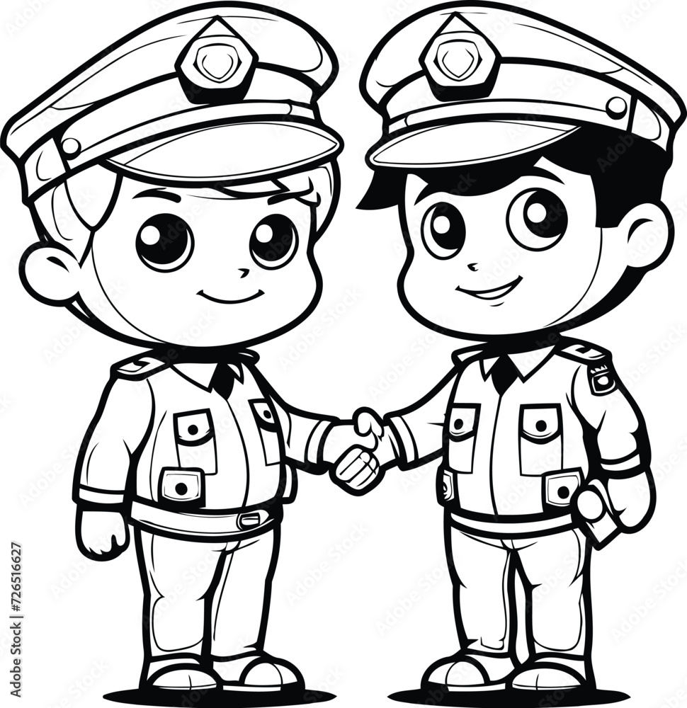 Black and White Cartoon Illustration of Two Policemen Holding Hands Coloring Book