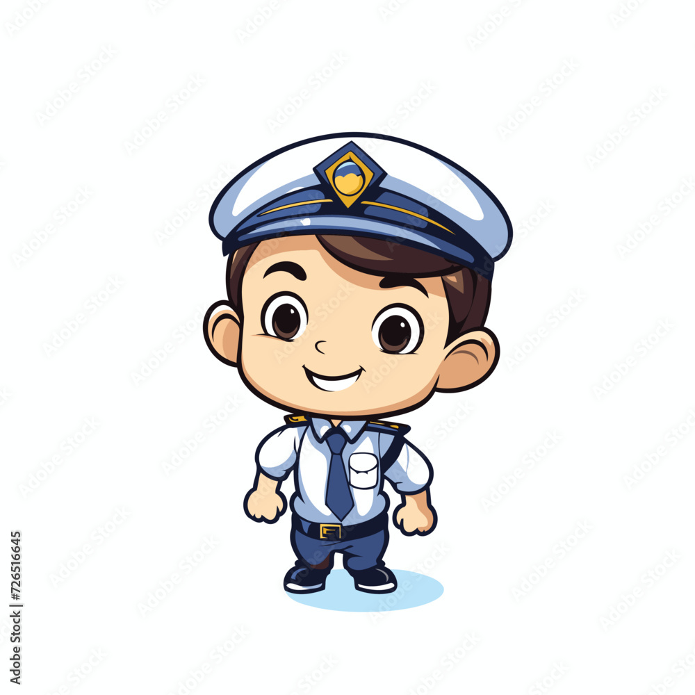 Cute Little Policeman Cartoon Mascot Character Vector Illustration