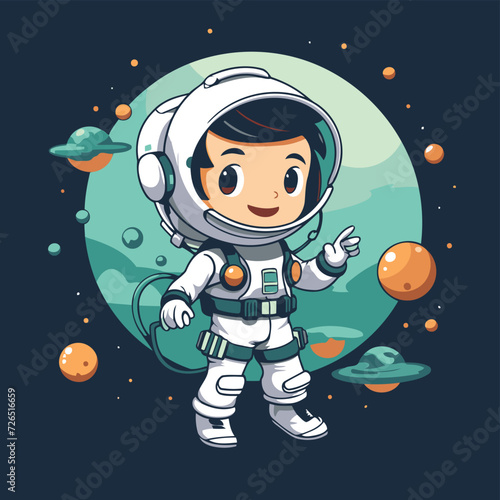 Cute cartoon astronaut in outer space. Vector illustration for your design